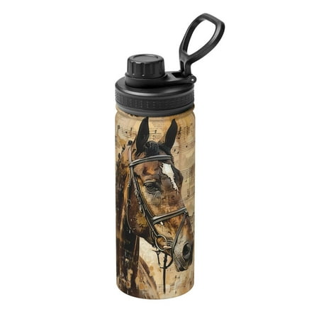 

Uemuo Musical Horse Vintage Collage 18OZ Insulated Kettle Sports Water Bottle Stainless Steel Kettle Vacuum Insulated Flask Flip Lid Travel Mug