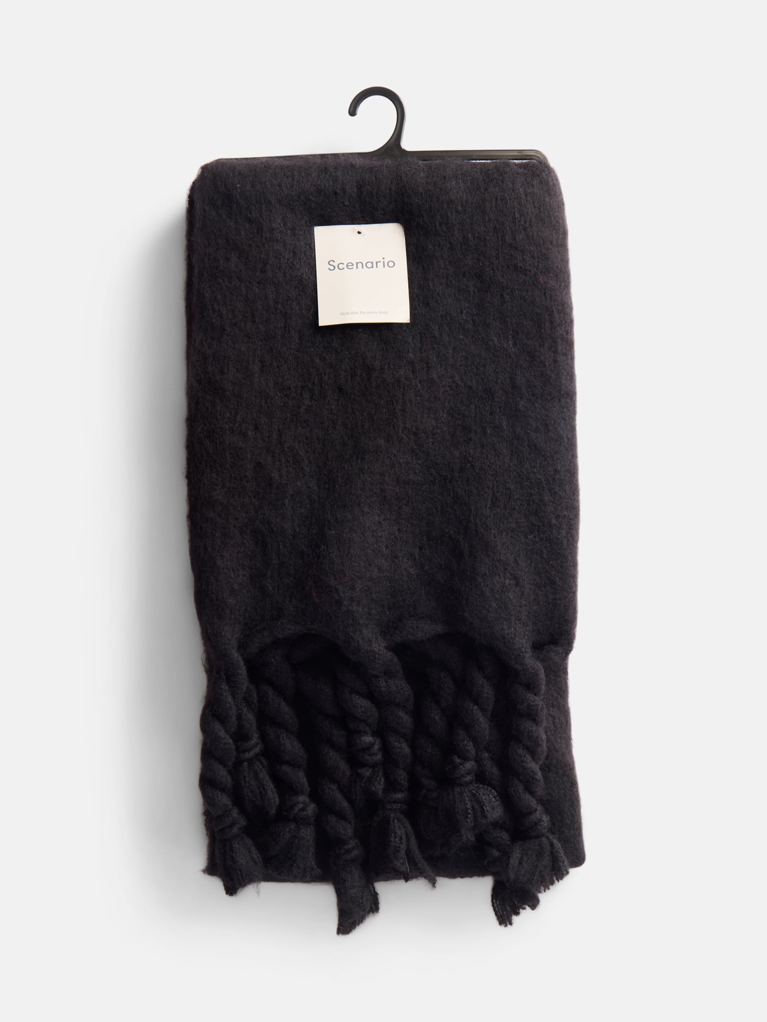 Scenario Women's Blanket Scarf with Braided Fringe Trim