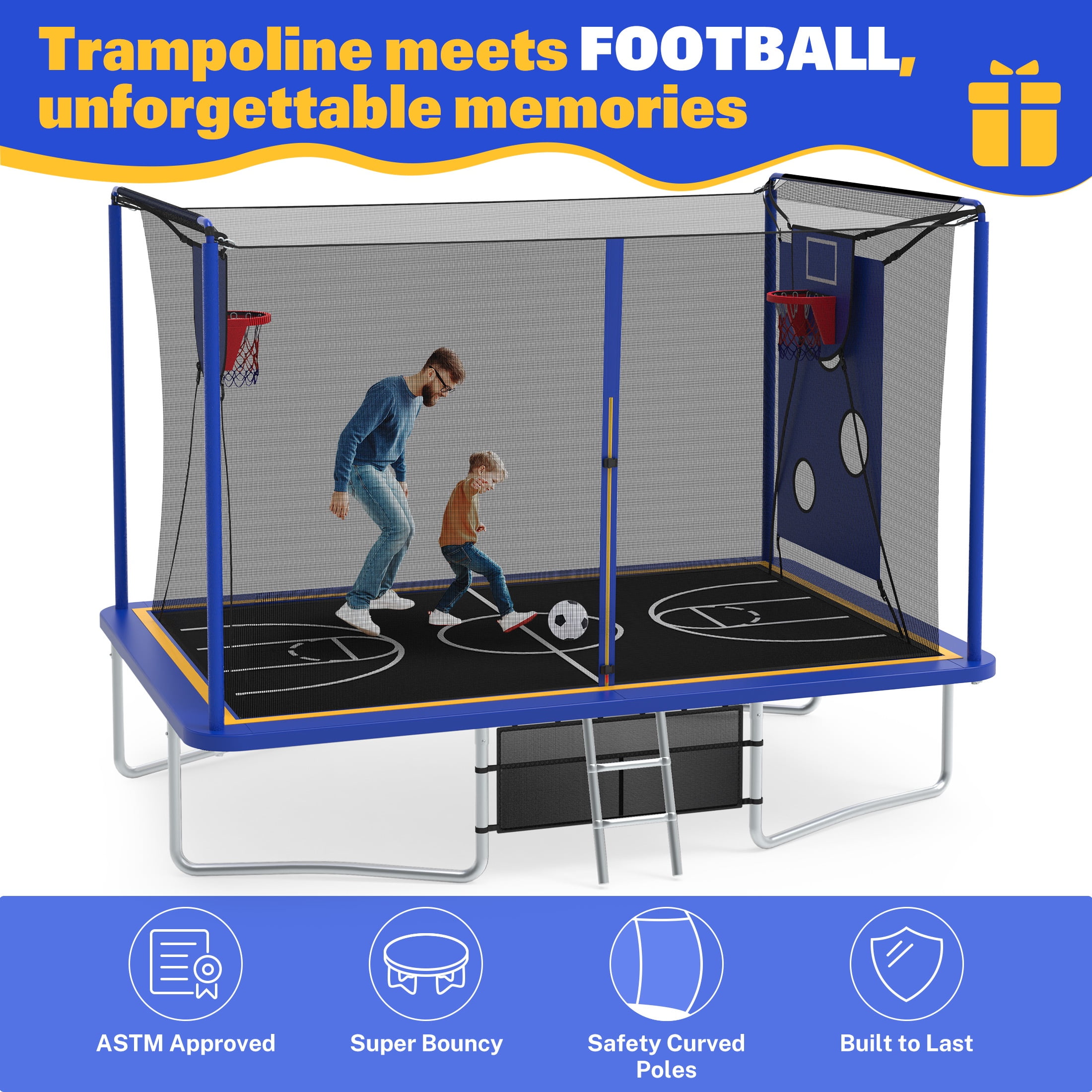 8X12FT Rectangular Trampoline with Enclosure Net, SEGMART Big Outdoor Rectangle Trampoline with Basketball Hoop, Large Square Trampoline 1322LBS Weight Capacity with Storage Bag for Kids, Adults