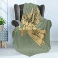 thumbnail image 4 of Christmas Soft Flannel Fleece Throw Blanket, Flying Christmas Angel with Wings Playing Trumpet Mythological Artwork, Cozy Plush for Indoor and Outdoor Use, 70" x 90", Yellow Mint, by Ambesonne, 4 of 5