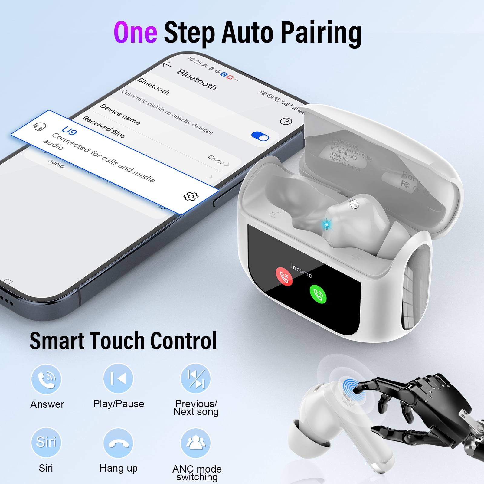 Touch Screen Wireless Earbuds, Bluetooth 5.4 Ear Buds with Multifunctional with ENC Noise Cancelling MicClear Calls Earphones, 48H Bass Stereo Headphones, IP7 Waterproof Headphones for Workout