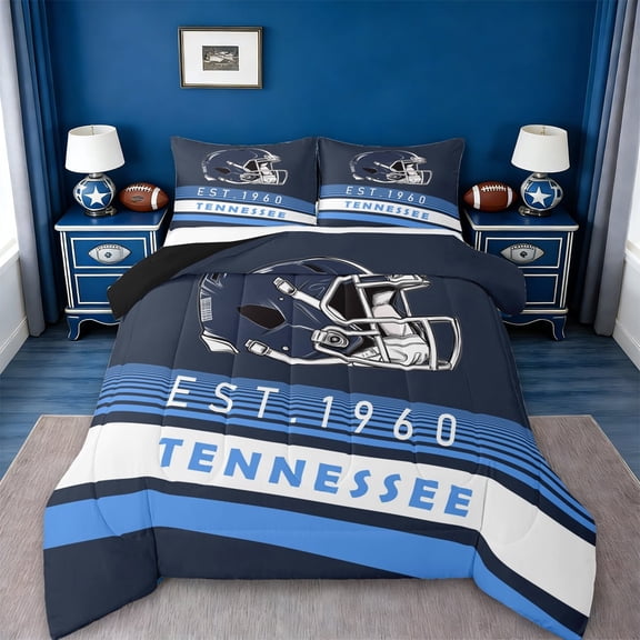 Erosebridal Tennessee Comforter Sets Twin Size,Navy Blue Stripes Comforters & Duvets,Rugby Helmet Bedding Twin Comforter Set,Stylish Living Room Decoration Reversible,2-Piece