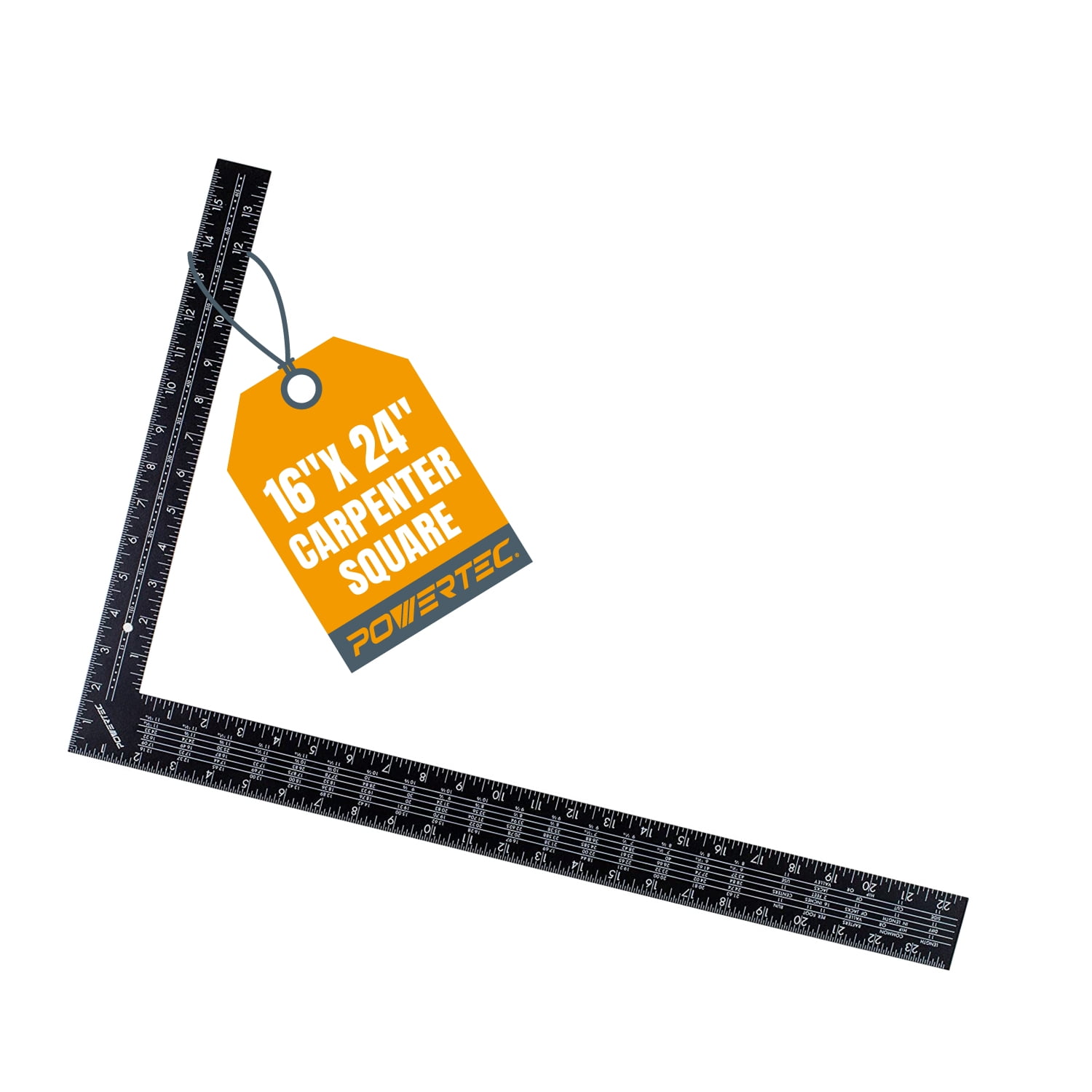 POWERTEC Framing Square 16 x 24 Steel Carpenter Square with Rafter Tables Framing Tools & Right Angle Ruler for Carpenter Woodworking Construction 80008V