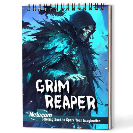 Netecom Grim Reaper Coloring Book Spiral Bound for Adults, A5 Wooden Cover, 30 Eerie Coloring Pages of Grim Reaper for Stress Relief and Relaxation