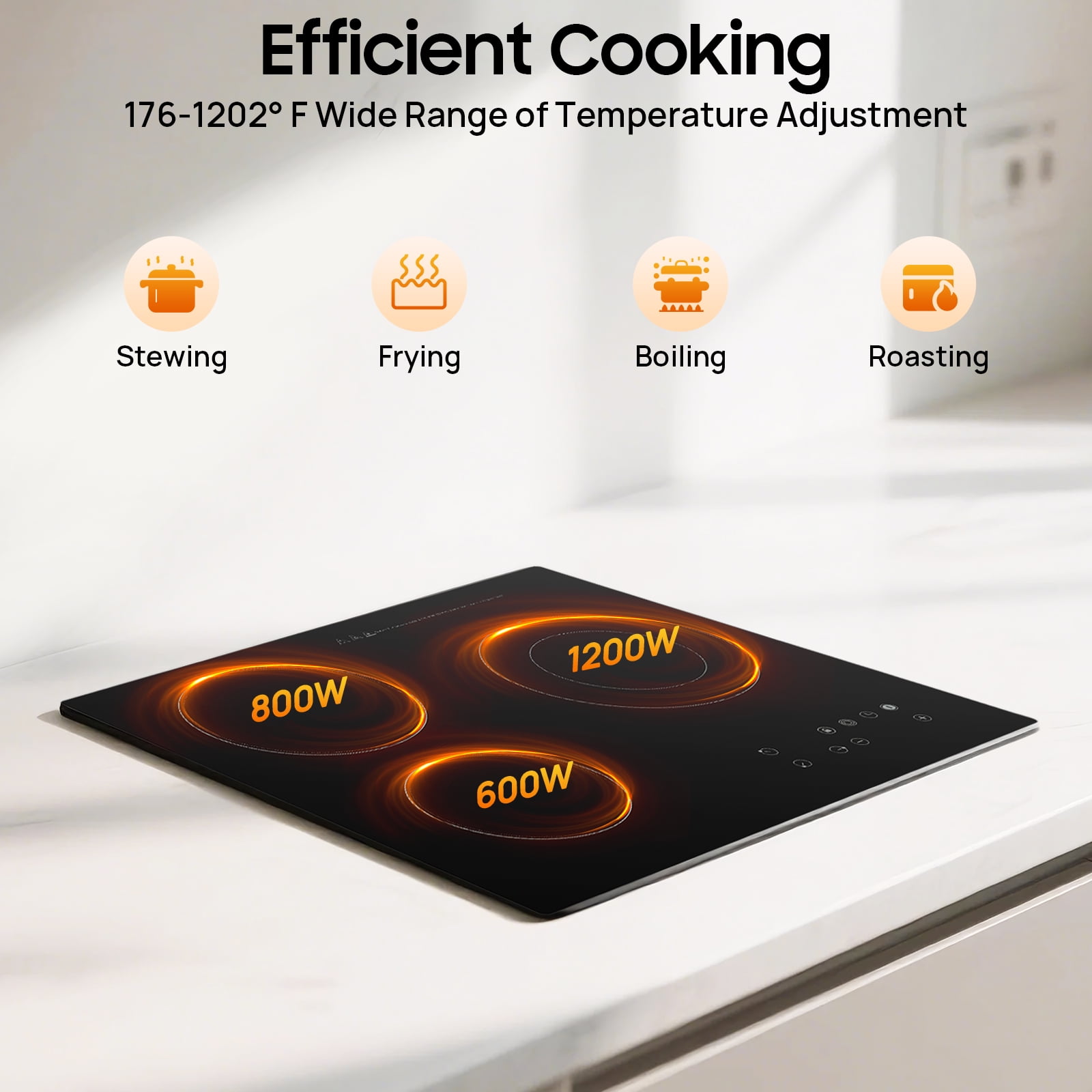 ChicHomey 2600W 3-Burner Ceramic Cooktop,Infrared Heating,LED Display,Top Touch Timing,Child Safety Lock,for Kitchen/Restaurant/Hotel