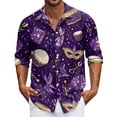thumbnail image 6 of Fgvctg Carnival Party Long Sleeve Button Down Shirts for Men V Neck Shirts Classic Collared Blouse Mask Print Oversized Business Casual Outfits Dark Purple 2XL, 6 of 6