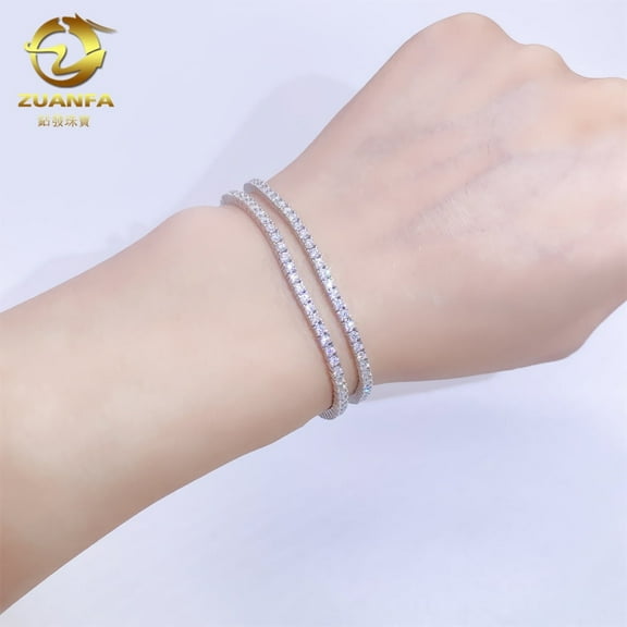 2mm bracelet, S925 silver with D-color VVS moissanite, trendy hip-hop bracelet, instantly surpasses diamond tester.