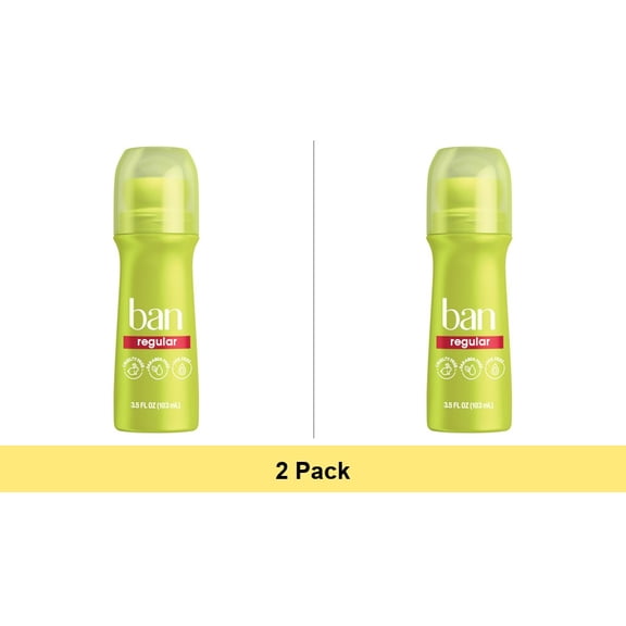 Ban Invisible Roll-on Antiperspirant Deodorant for Women and Men, Regular Scent, 3.5 oz - 2 Pack