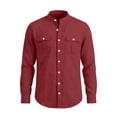 thumbnail image 4 of Cotton Blend Men Short Sleeve /Long Sleeve Button Down Shirts Solid Color Henley Collar Tshirt With Pockets, 4 of 6