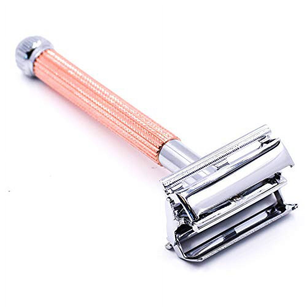 Parker Safety Razor 29L Double Edge Butterfly Open Double Edge Safety Razor and 5 Blades - Rose Gold