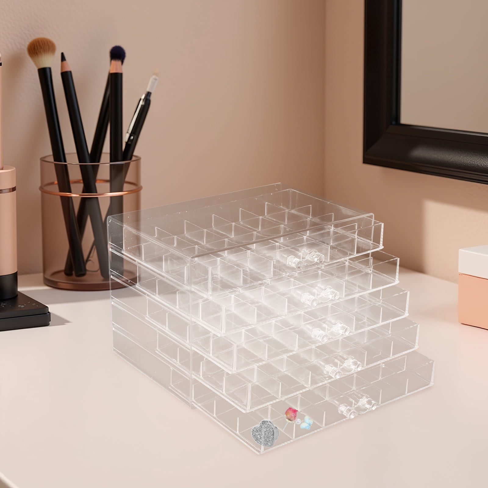 PAMINGONO Large Clear Acrylic Jewelry Organizer for Women with 120 Compartments Earring Storage and Display Case