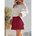 thumbnail image 4 of Pantalones cortos Aoudery Flowy para mujer, estilo bohemio, con volantes escalonados, rojos, 4 of 6