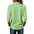 thumbnail image 4 of Women Three Quarter Sleeve Collared Button Polo Shirts Solid Color Loose Casual Office Daily Tops S, 4 of 5