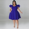 thumbnail image 2 of AURA Plus Size Ruffle Sleeve Maxi Swing Dress Solid Color Summer Casual Street Style, 2 of 5