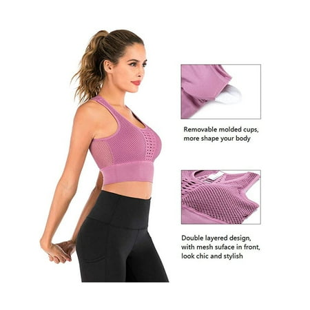 LELINTA Women Sexy Yoga Bra Crop Tops Workout Fitness Activewear Mesh Padded Tops Black/Blue/Pink
