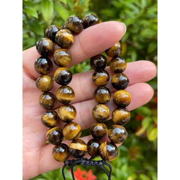Fashion Jewelry Men Women Round 8MM Tiger Eye Gemstone Bracelet in Back Cord - Great for Good Luck and Protection