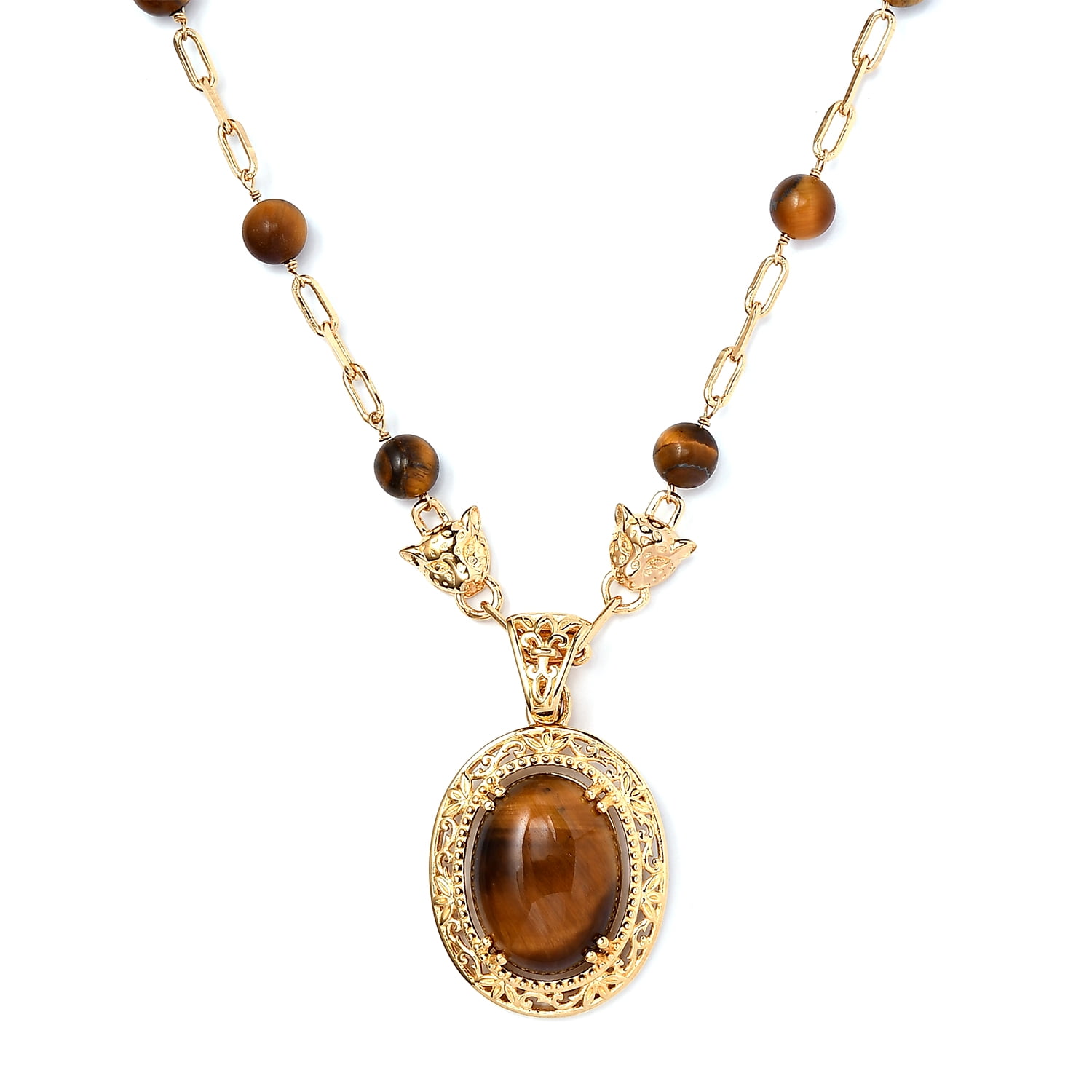Shop LC Women 18K Yellow Gold Tigers Eye Fancy Chain Necklace Ion Plated Size 18 Ct 31.25