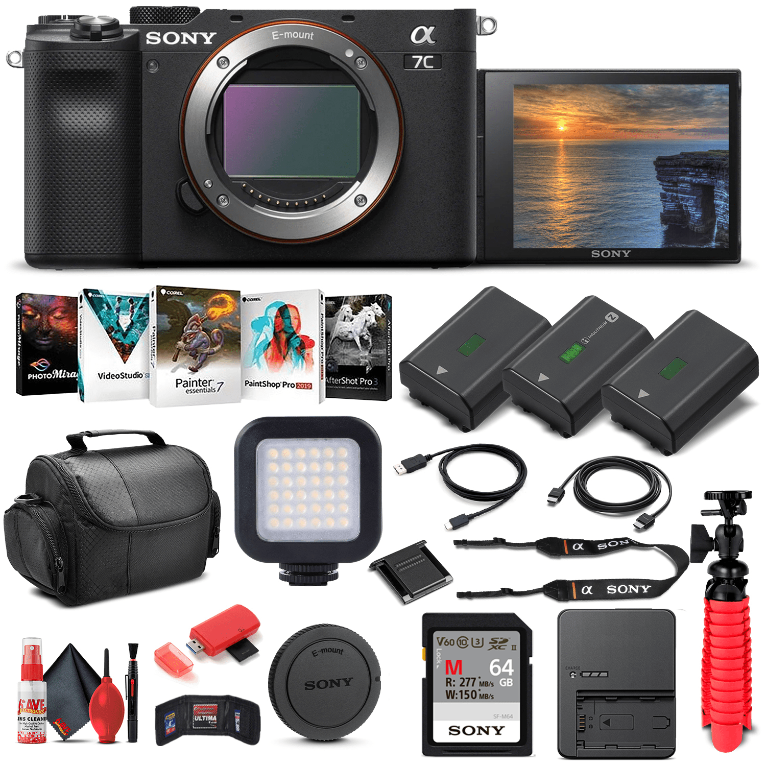 Sony Alpha a7C Mirrorless Digital Camera (Body Only Black) (ILCE7C/B) - Advanced Bundle(International Model)
