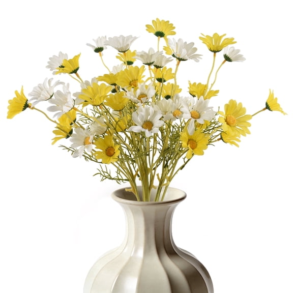 HUIANER Artificial Daisy Flowers, 10 Pack 21" Faux Silk Daisy Stems for Vase Fillers, Wedding Centerpieces, Home Decor and Floral Arrangements, Yellow and White