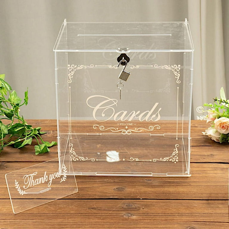 Clear 10 in Acrylic Gift Money Card Box with Lock Key Thank You Sign