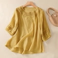 thumbnail image 2 of Ladies Fashion Color Embroidery Half Sleeve Cotton Linen Casual Loose Shirt, 2 of 9
