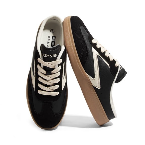 LUCKY STEP Comfort Mules Fashion Backless Slip On Sneakers Retro Casual Shoes,Black/White,Womens
