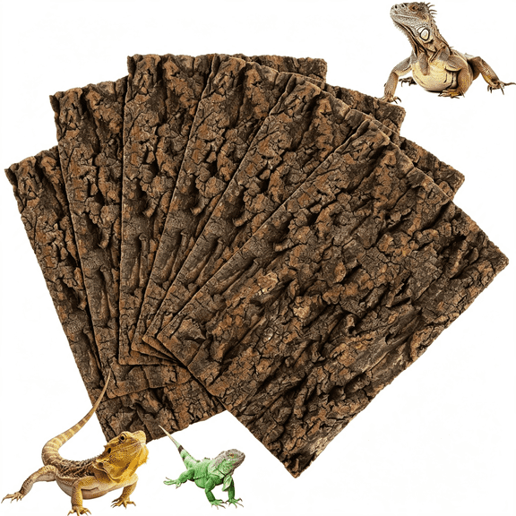 LQSEO 6Pcs Cork Terrarium Background 11.8X7.9In Reptile Tank Background Board Habitat Decoration,Natural Cork Large Bark Climbing Mat for Gecko Lizard Tortoise Chameleon