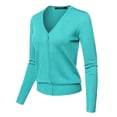 thumbnail image 3 of FashionOutfit Women's Basic Solid V-Neck Button Closure Long Sleeves Sweater Cardigan, 3 of 6