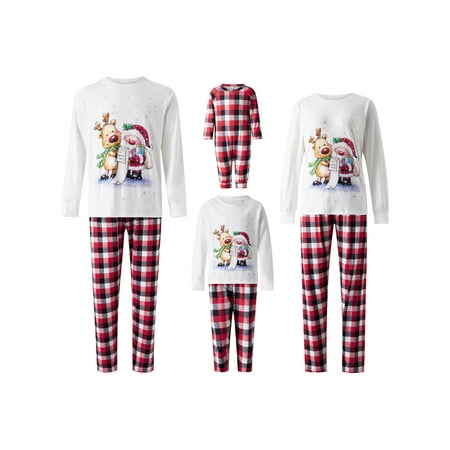 

Ma&Baby Matching Family Pajamas Sets Christmas Plaid Printed Long Sleeve Tee and Bottom