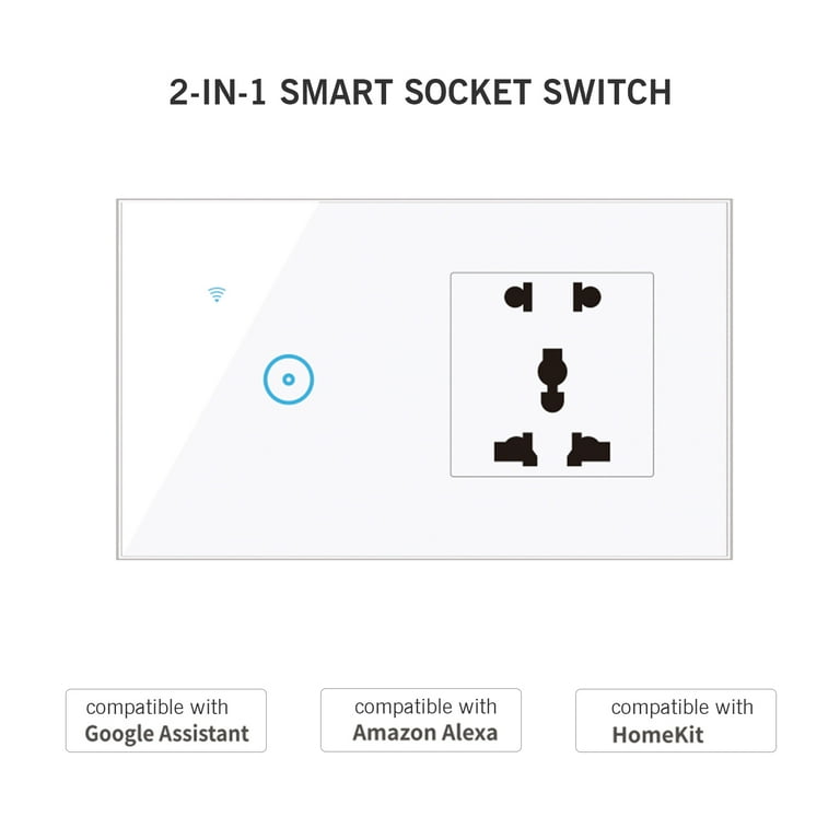 95- Smart Wall Outlet with 1 Gang Touch Switch Smart Life APP Remote  Control, Voice Control, Touch Control Compatible with Assistant Smart  Switch