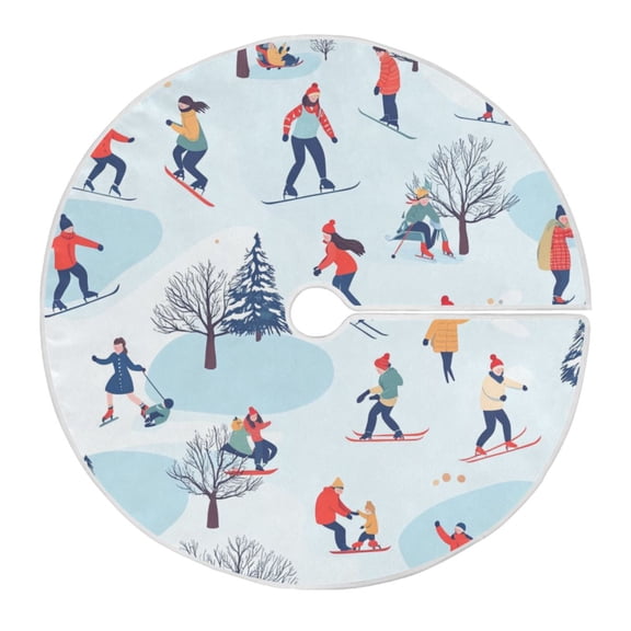 Christmas Tree Skirt 35.4 Inch Winter Sports Pattern Tree Skirt Christmas Tree Mat Decor for Christmas Party Ornaments Decorations