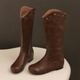 thumbnail image 3 of SACFOF Womens Cowboy Cowgirl Boots Wide Mid Calf Square Toe Riding Boots Block Chunky Heel Low Heel Distressed Studded Boots, 3 of 6