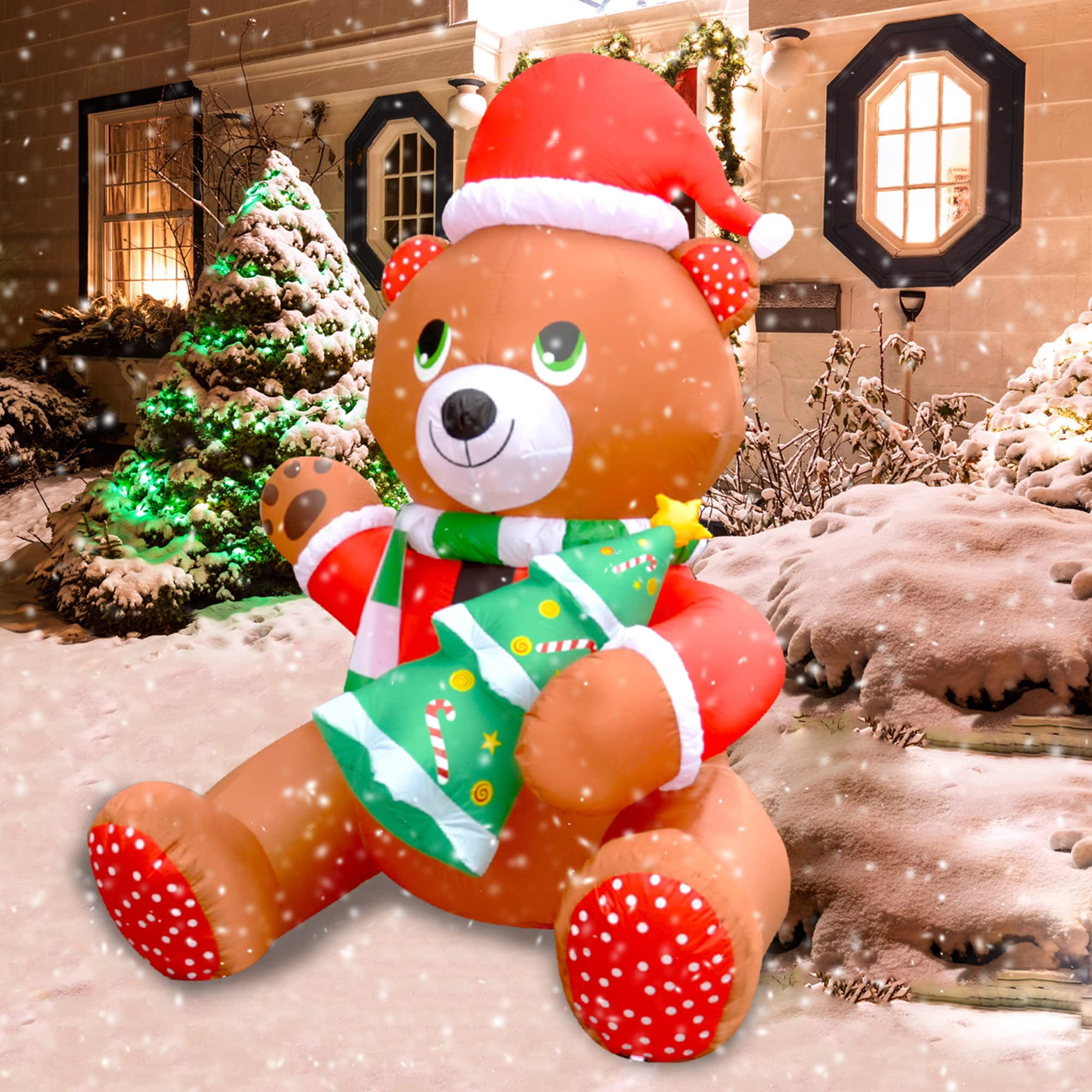 32-Inch Light Up Fluffy Bear Large Snow Indoor Outdoor Christmas Decor Yard Xmas