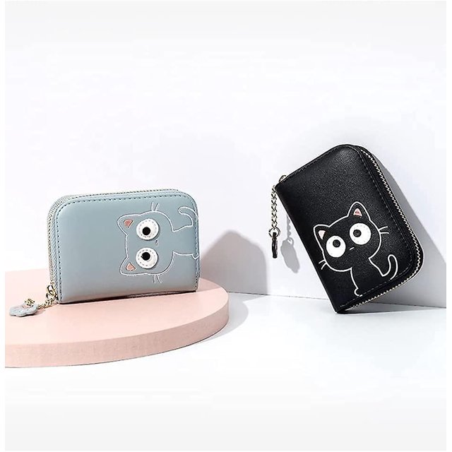 Monedero con cremallera de órgano con diseño de gato Tarjetero pequeño con cremallera para mujer (rosa) T-x