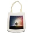 thumbnail image 1 of Space Tote Bag, Single Tree in Field of Meadow Valley with Stars Universe Display Print, Cloth Linen Reusable Bag for Shopping Books Beach and More, 16.5" X 14", Cream, by Ambesonne, 1 of 2