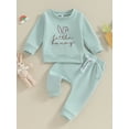thumbnail image 2 of Bslissey Toddler Baby Girls Easter Outfits Long Sleeve Letter Bunny Embroidery Sweatshirt + Sweatpants 2Pcs Tracksuit Infant Casual Daily Outfits 6M 12M 18M 24M 3T, 2 of 9