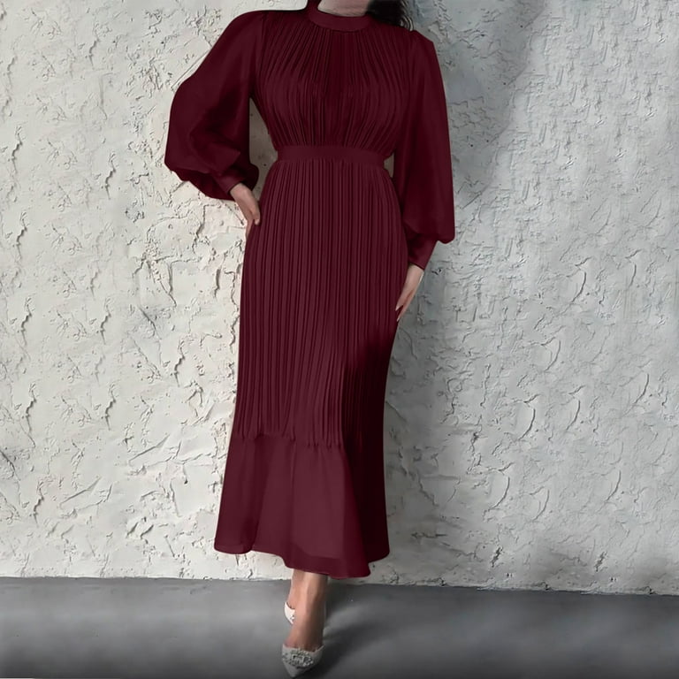 chinese dress ladies Long Sleeve Satin Slip Dress in Chestnut Rose – Hijabglamour