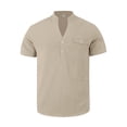 thumbnail image 6 of BangWanChi Mens Summer Breathable T-Shirts Men's Casual Linen Collar Button Pocket V-Neck Short Sleeve Shirt T-Shirt, 6 of 6