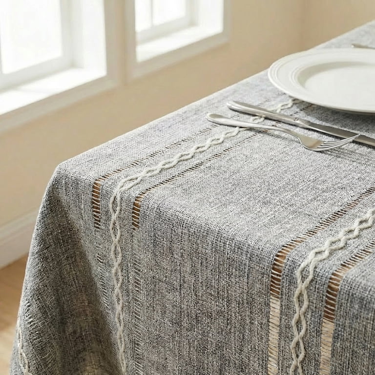 Sm:)e Openwork Linen Tablecloth, Farmhouse, 60x84, Gray photo 7