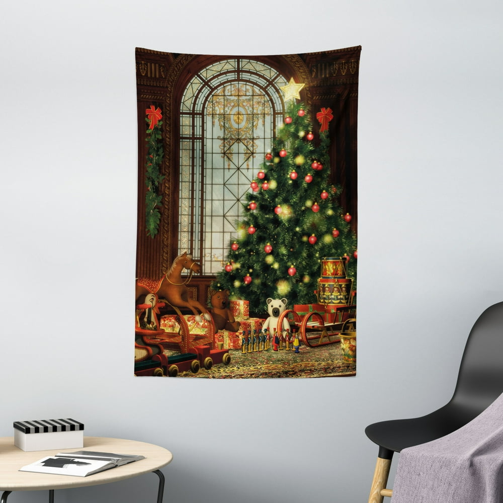 Christmas Tapestry, Magical Vintage Ambiance Big Old Fashioned Window