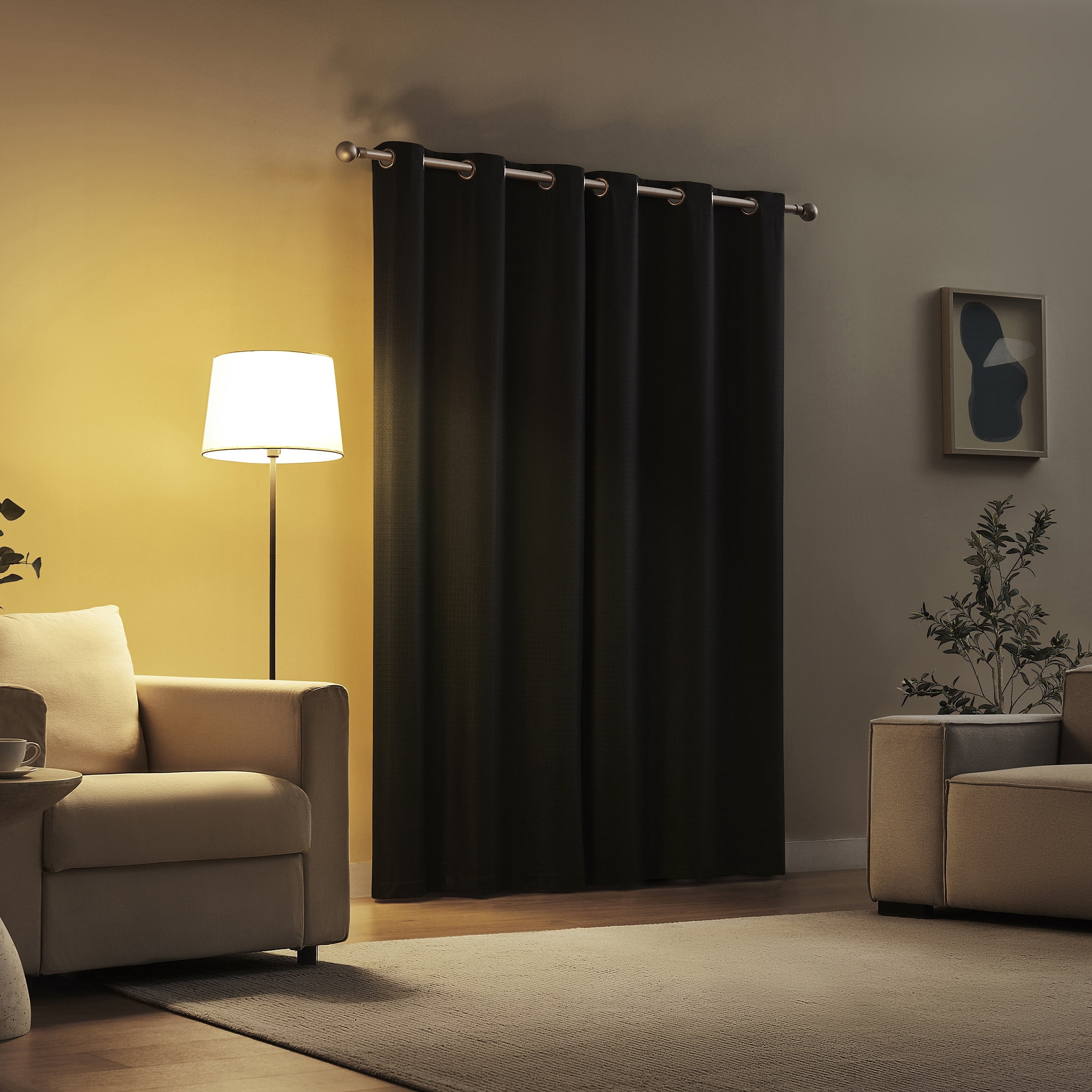 Sun Zero Bryant 2-Piece Textured Thermal Insulated 100% Blackout  Grommet Top Curtain Panel, Black, 37”W x 108"L