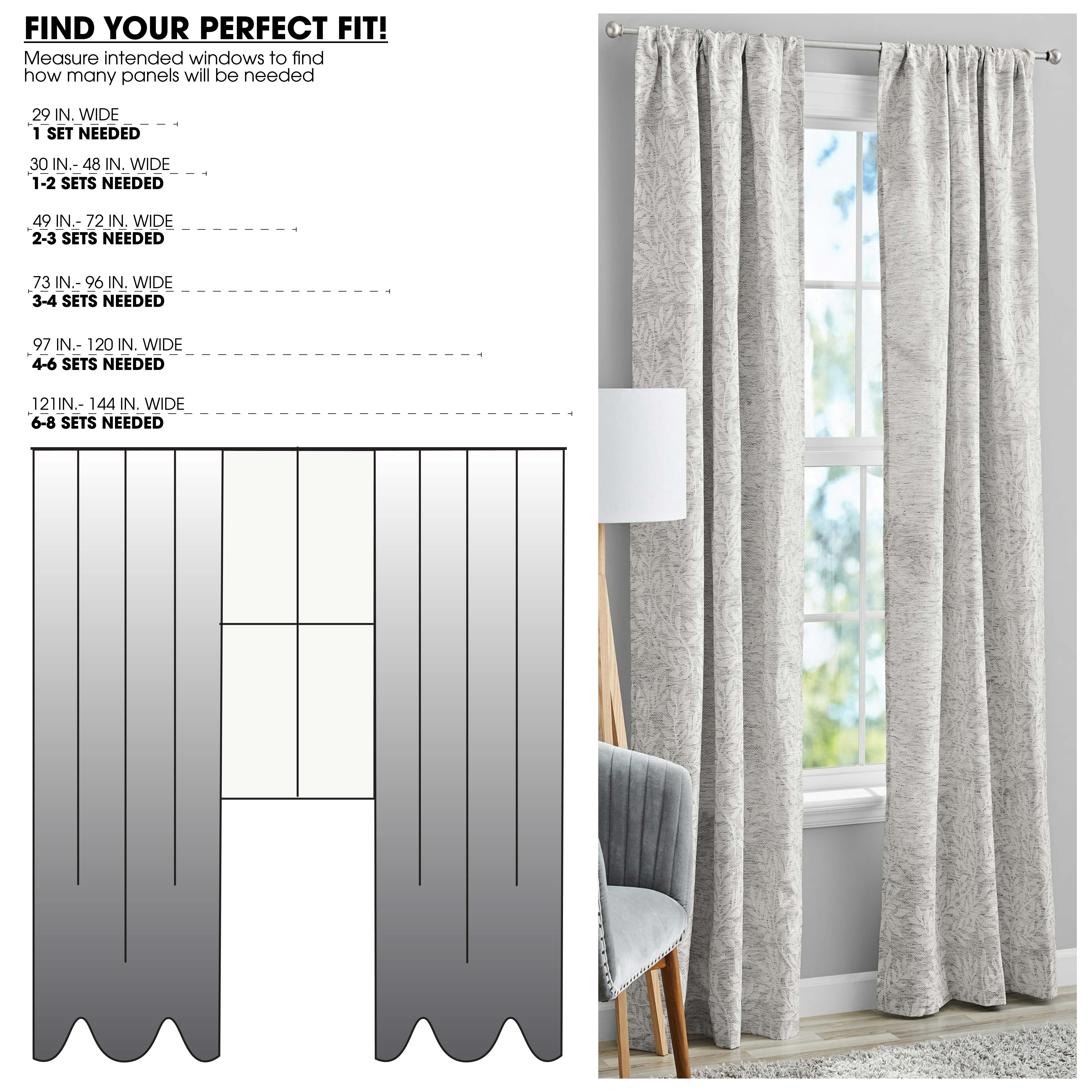 (2 pack) Mainstays Jacquard Blackout Panel Pair, Set of 2 Curtains, Silver Botanical, 37'' W x 84'' L
