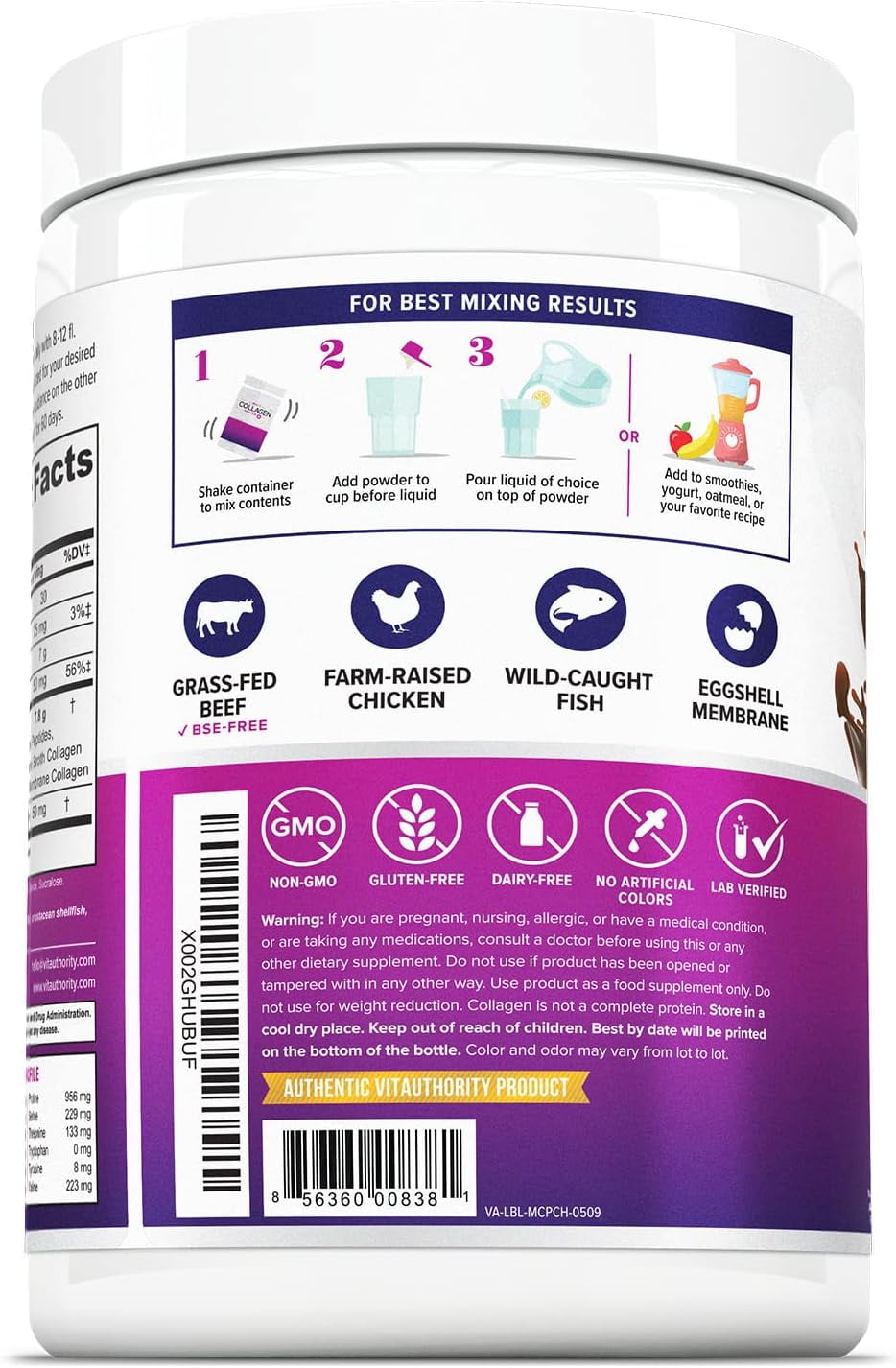 Vitauthority Multi Collagen Peptides Hydrolyzed Protein Powder, Peach Mango, 10 oz