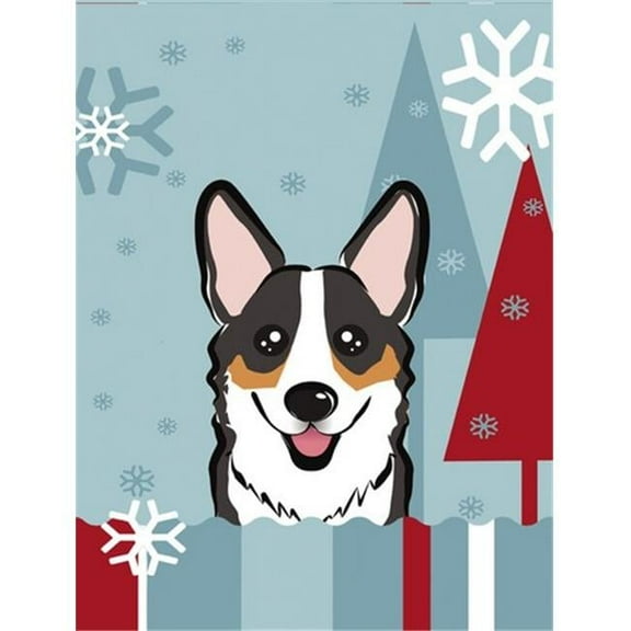 Winter Holiday Tricolor Corgi Flag Garden Size