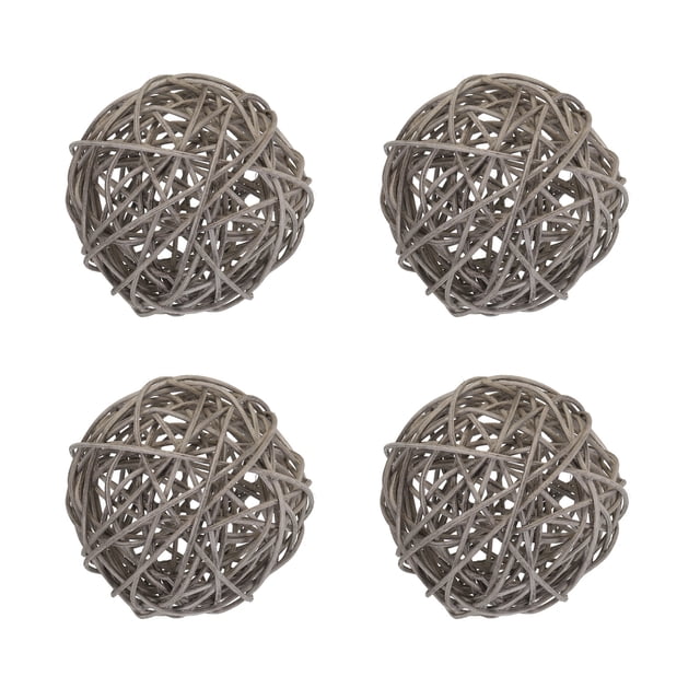Unique Bargains 4 Pcs Wicker Rattan Balls 3.9 Inch Rattan Decorative Balls for Vase Fillers Craft Home Decor Gray