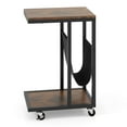 thumbnail image 2 of Costway 1 PCS C-shaped Side Table 2-tier Sofa Couch Table with Canvas Storage Pouch Brown, 2 of 2
