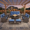 thumbnail image 2 of Patiobula Patio Furniture Set with Propane Fire Pit Table, 10 Pieces Outdoor Sectional Couch, Brown Wicker Rattan Conversation Sofa with Swivel Chair Ottoman for Backyard Deck, Navy, 2 of 14