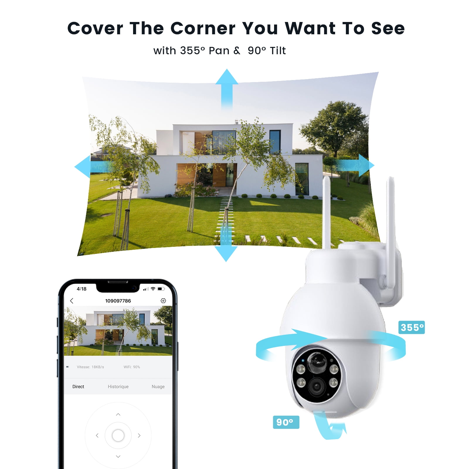 ieGeek 5MP 360° View Solar Security Cameras WiFi Outdoor, Color Night Vision, Waterproof