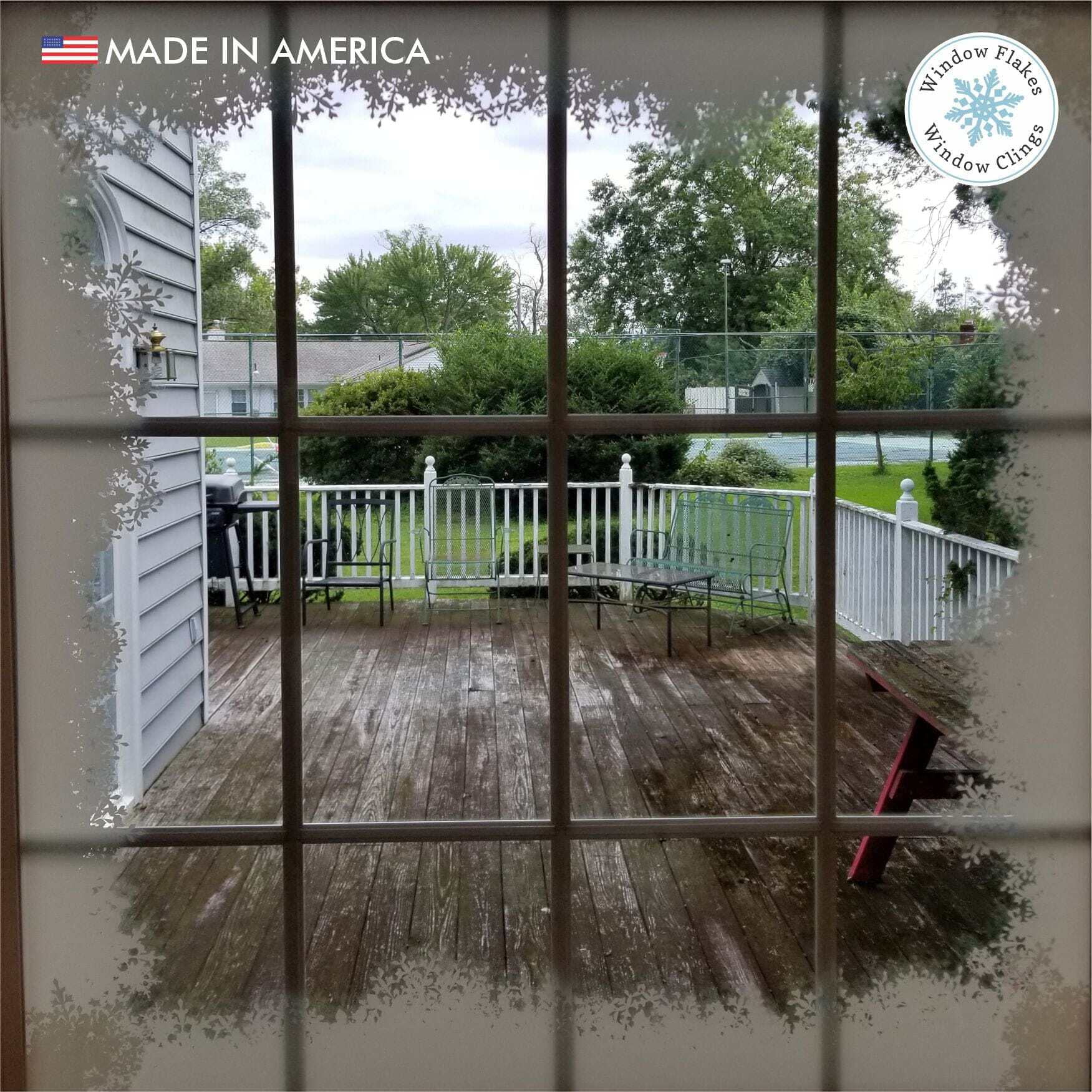 Window Flakes Fluffy Snowy Border Window Cling Decal for Christmas Holiday Glass Decoration. Large Vinyl Border. Made in America.