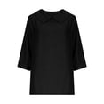 thumbnail image 5 of Htigea Women's Collared 3/4 Length Sleeve T Shirts Cute Crewneck Tees Casual Loose Fit Pullover Blouse Not Denim Black XL, 5 of 7
